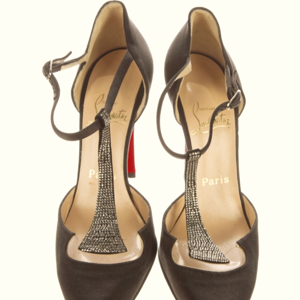 Christian Louboutin Satin T Strap Embellished Heels